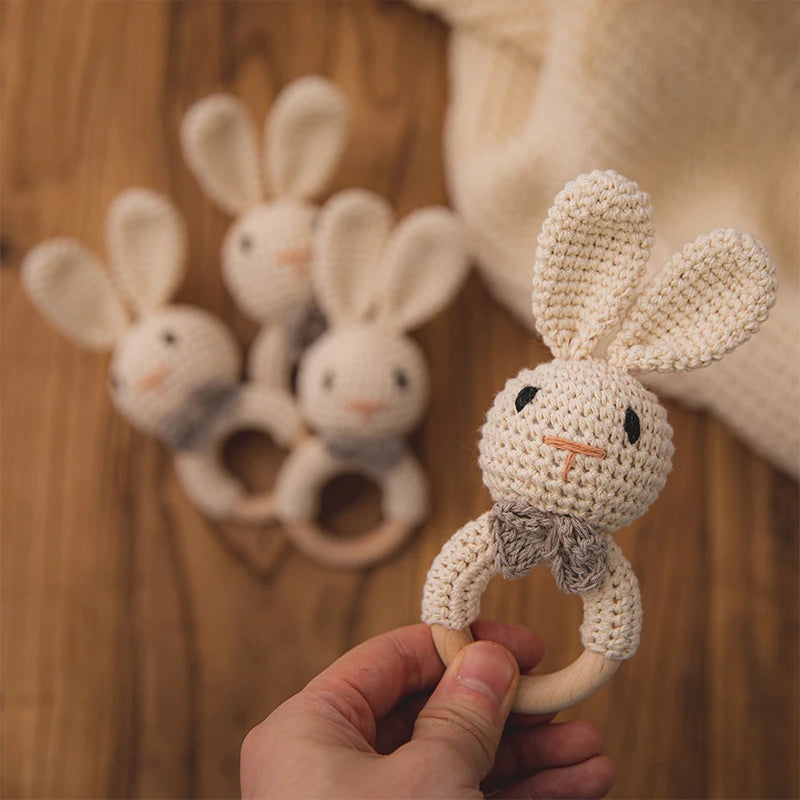 Baby Crochet Teether Bunny & Wooden Rattle Toy