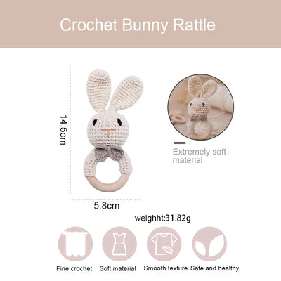 Baby Crochet Teether Bunny & Wooden Rattle Toy