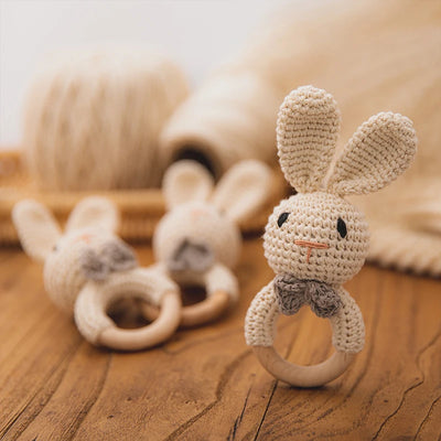 Baby Crochet Teether Bunny & Wooden Rattle Toy