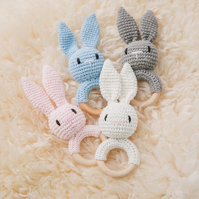 Baby Crochet Teether Bunny & Wooden Rattle Toy