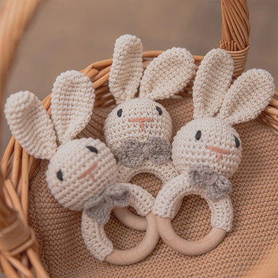 Baby Crochet Teether Bunny & Wooden Rattle Toy