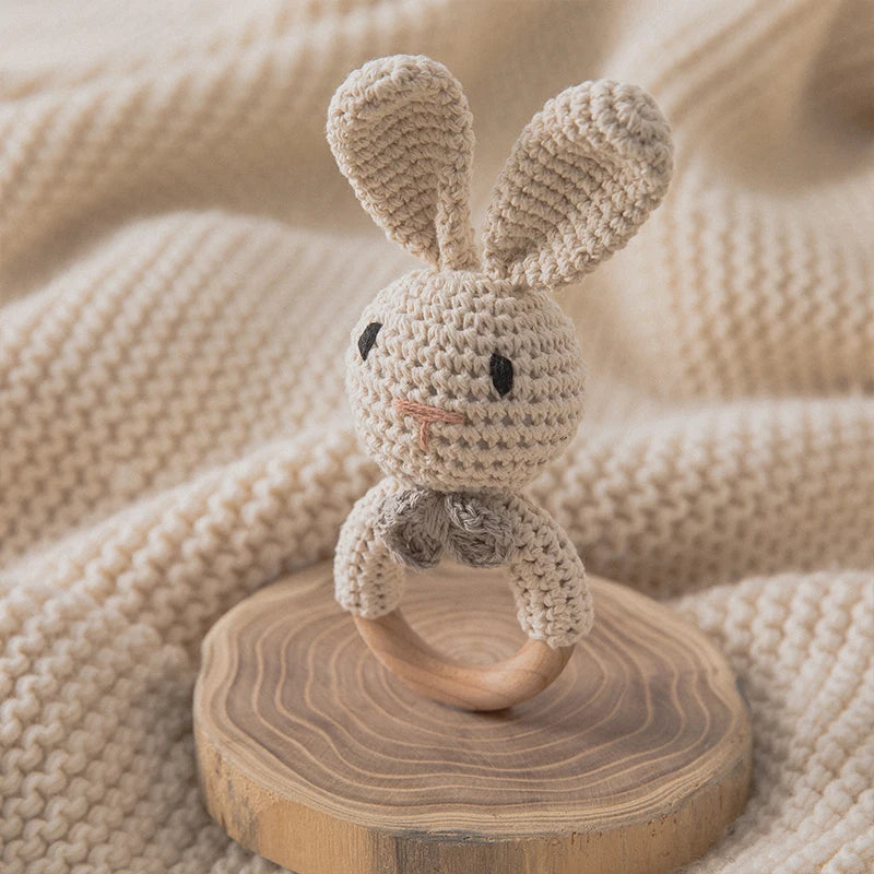 Baby Crochet Teether Bunny & Wooden Rattle Toy