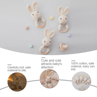 Baby Crochet Teether Bunny & Wooden Rattle Toy