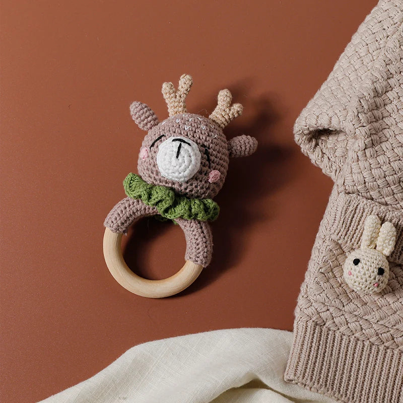 Baby Animal Crochet Rattle Teether with Music Bell