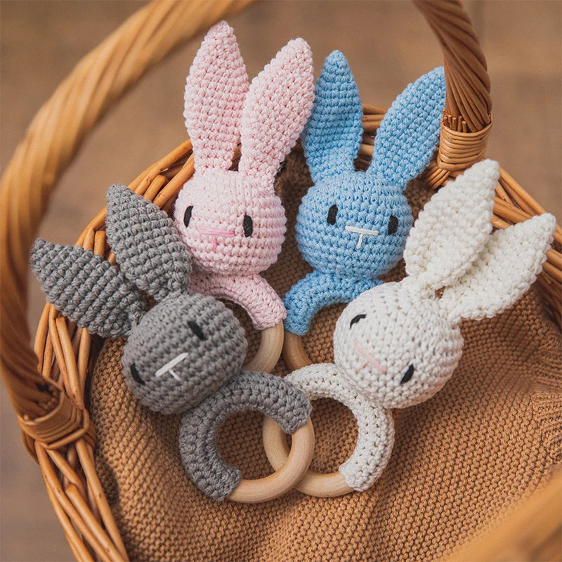 Baby Crochet Teether Bunny & Wooden Rattle Toy