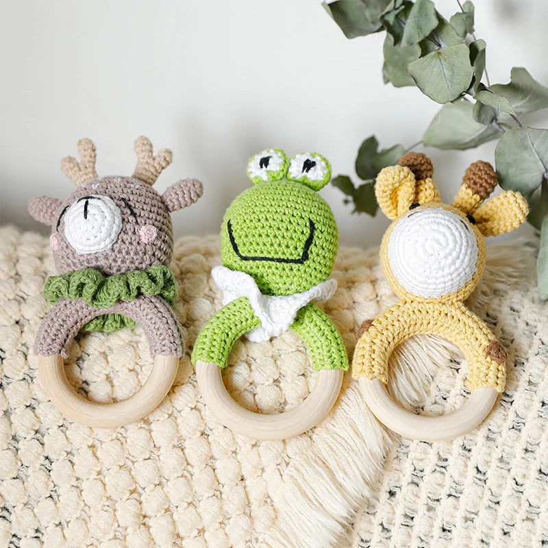 Baby Animal Crochet Rattle Teether with Music Bell