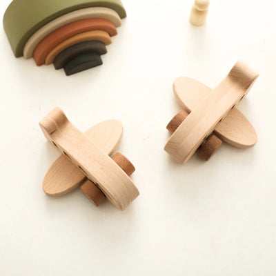 Montessori Wooden Plane Toy with Glass Beads for Kids