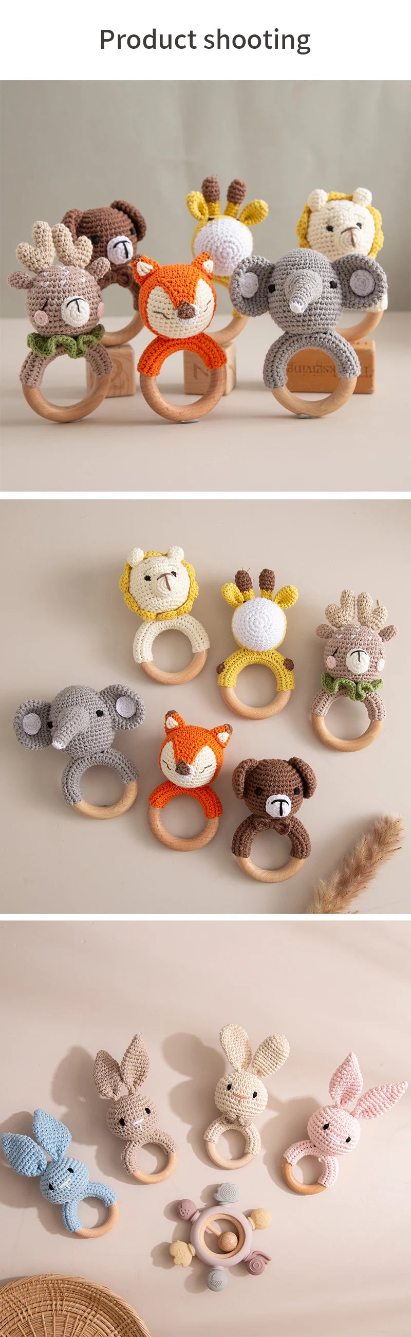 Baby Animal Crochet Rattle Teether with Music Bell