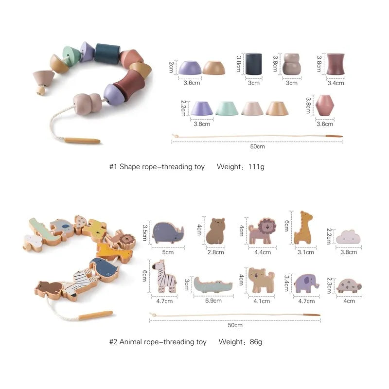 Baby Animal Threading Toys Wooden Montessori Finger Exercise