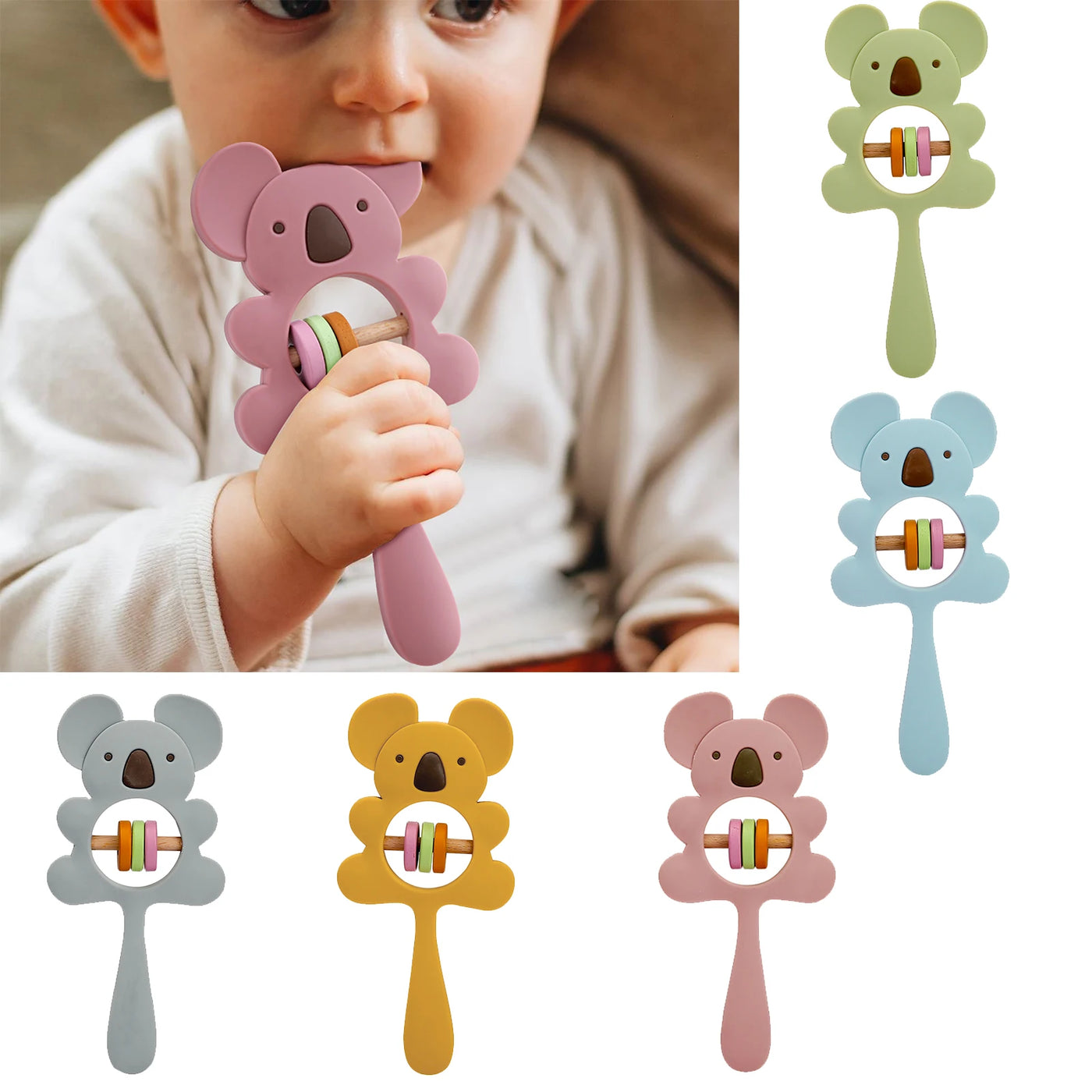 Silicone Koala & Elephant Teether Rattles BPA Free Baby Toys