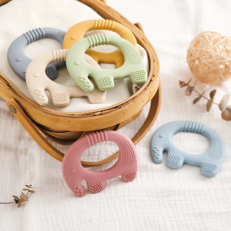 Baby Teether Elephant Toy & Rattle BPA-Free Silicone for 0-12 Months