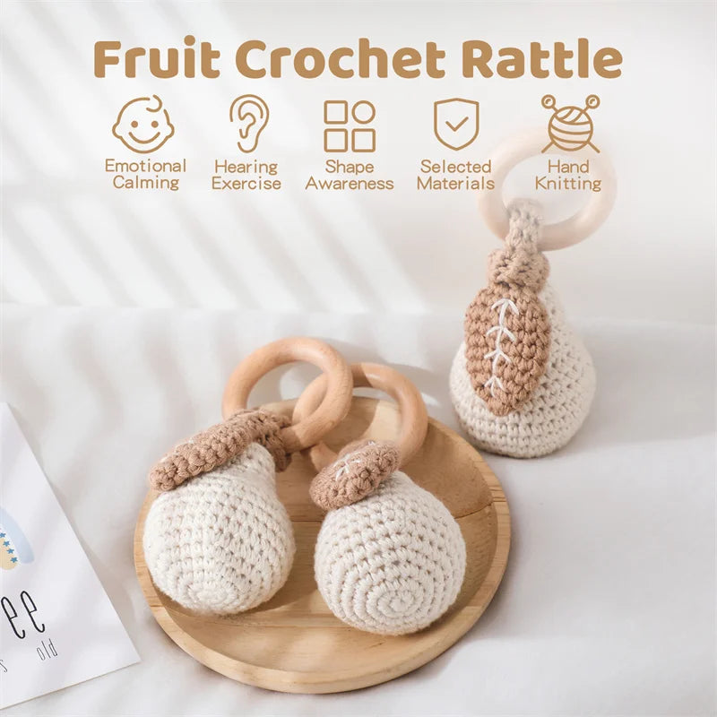 Baby Crochet Teether Bunny & Wooden Rattle Toy