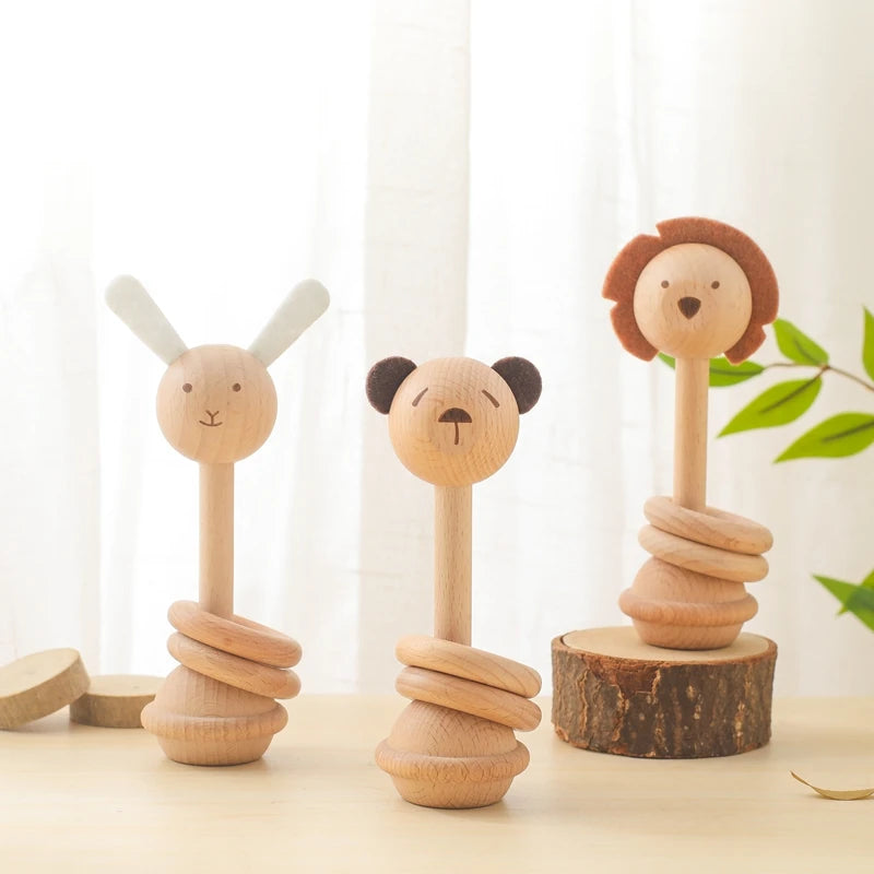 Wooden Animal Teether & Rattle for Newborns (0-12 Months)