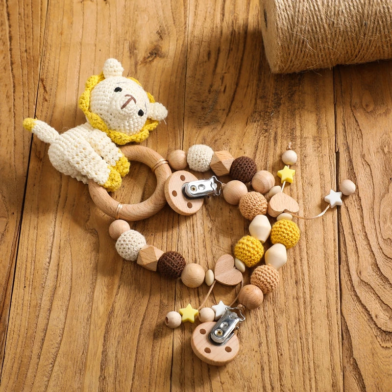 Baby Wooden Crochet Stroller Toys Hanging Rattle and Animal Mobiles