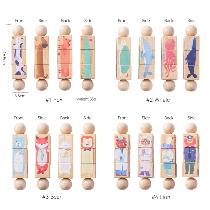 Baby Wooden Rattle Rotating Animal Matching Toy