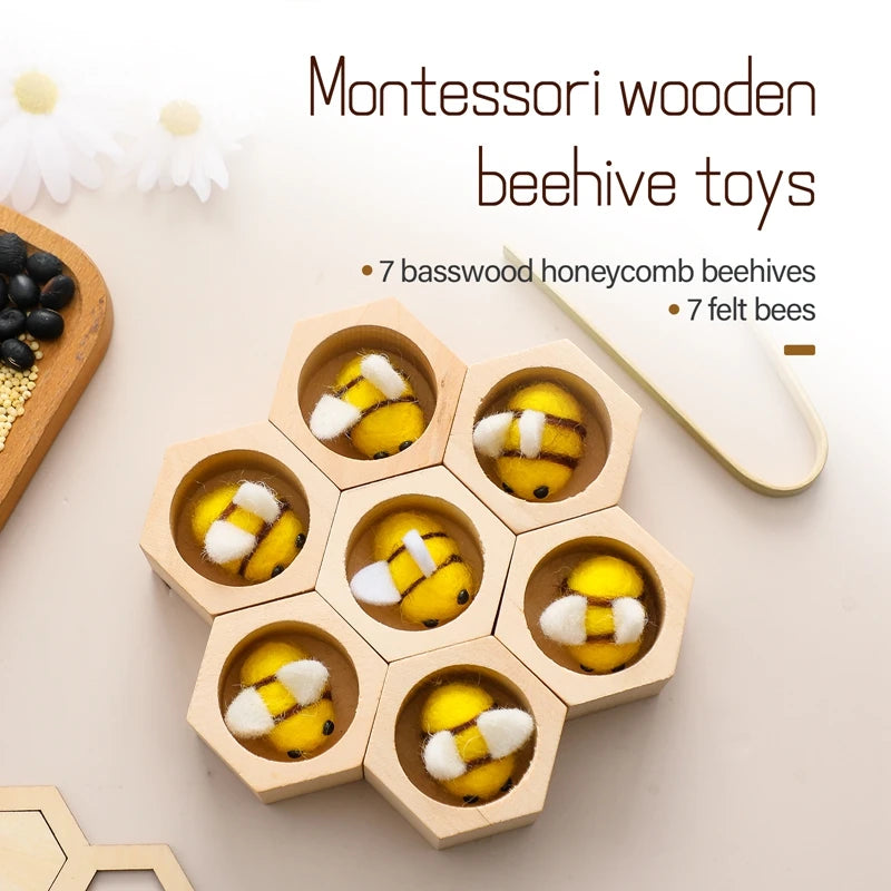 Wooden Bee Puzzle Toy Montessori Fine Motor Skill Game