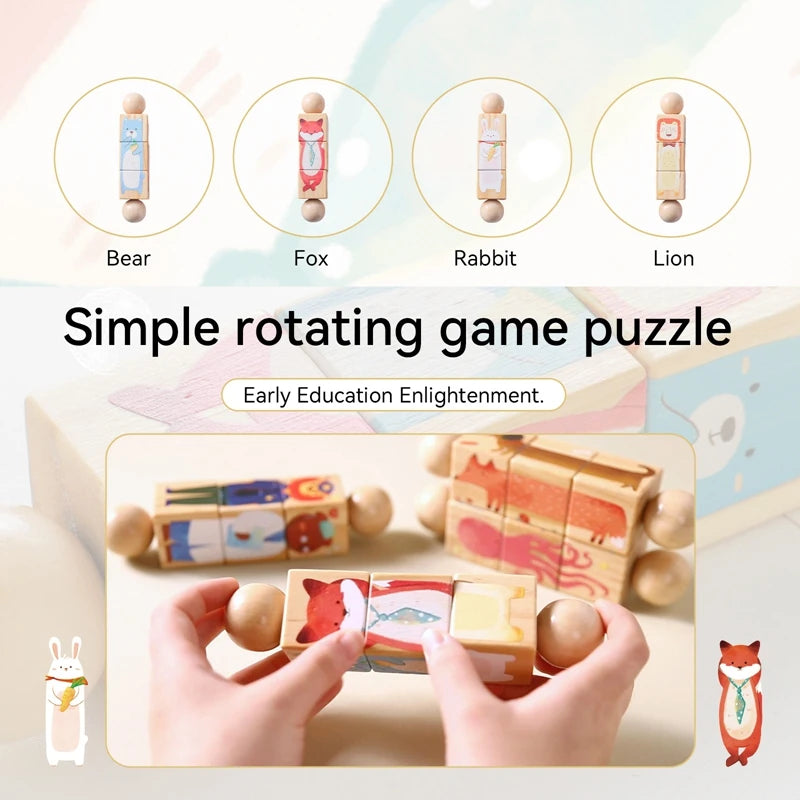 Baby Wooden Rattle Rotating Animal Matching Toy