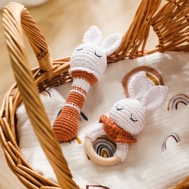 Baby Animal Crochet Rattle Teether with Music Bell