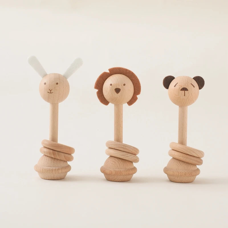 Wooden Animal Teether & Rattle for Newborns (0-12 Months)