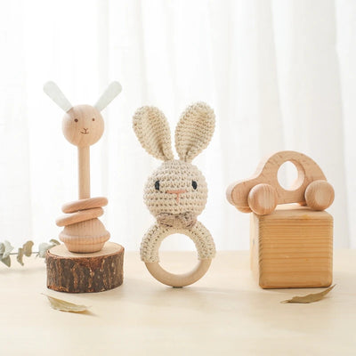 Baby Rattle Montessori Crochet Rabbit Toy and Wooden Set