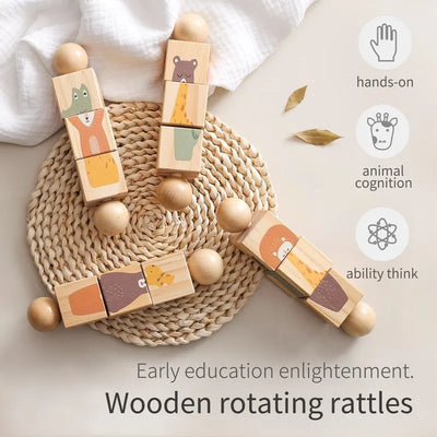 Baby Wooden Rotating Rattle Animal Matching Montessori Toy