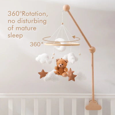 Wooden Crib Mobile with Brown Bunny – Bed Bell and Crib Bracket for Babies