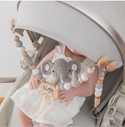 Baby Elephant Pendant Stroller Chain: Crochet Beads & Rattle