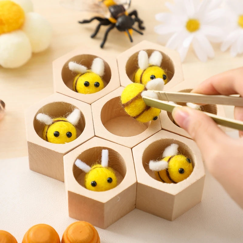 Wooden Bee Puzzle Toy Montessori Fine Motor Skill Game