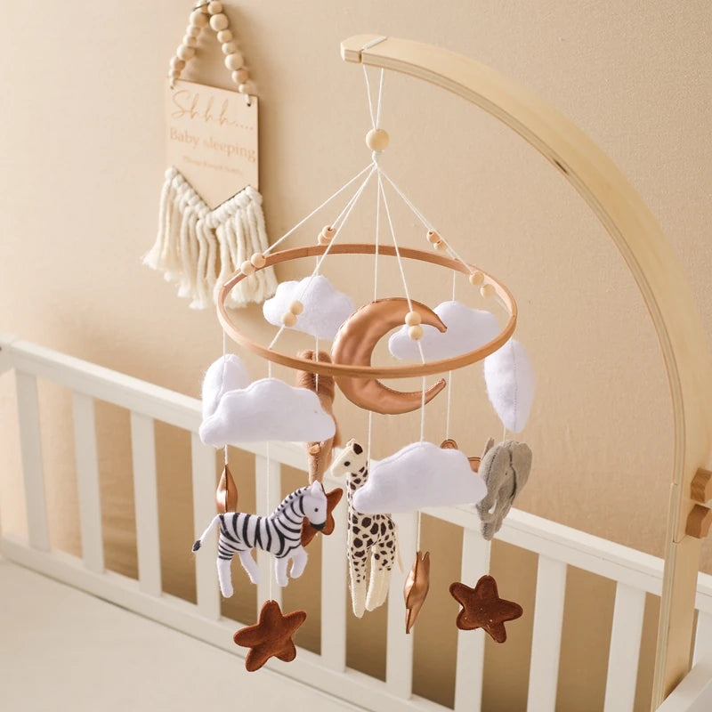 Wooden Crib Mobile Bed Bell Animal Kingdom Music Box Toy