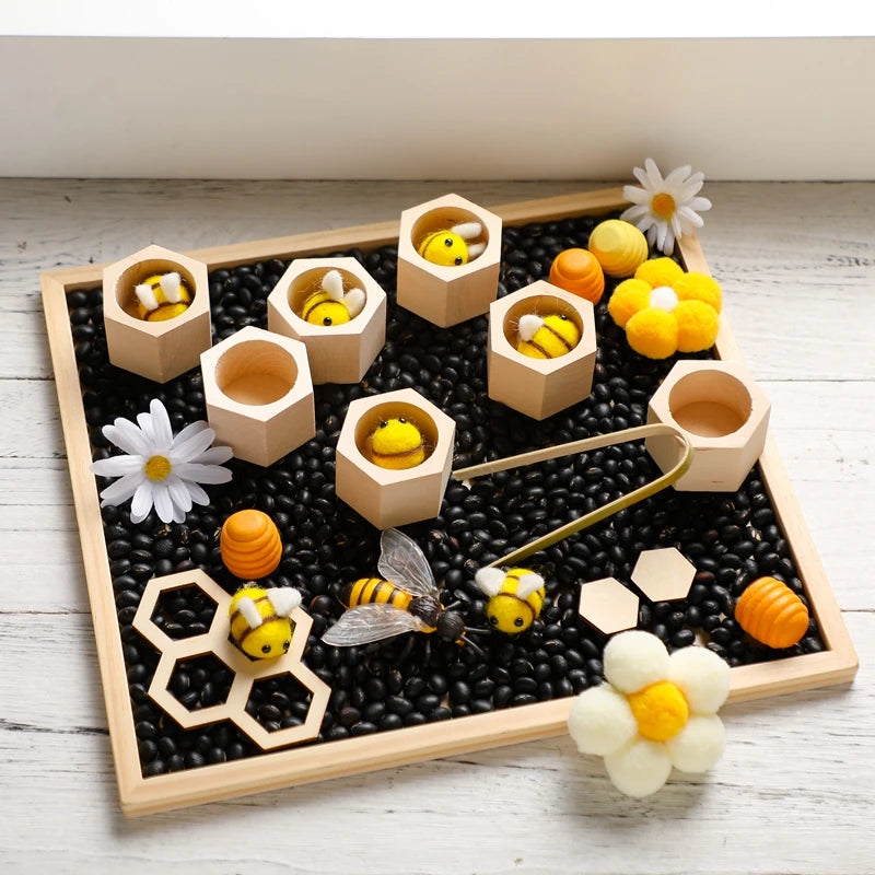 Wooden Bee Puzzle Toy Montessori Fine Motor Skill Game