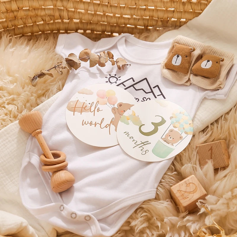 Newborn Milestone Cards Cartoon Bear Photography Props (0-12 Months)