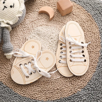 Wooden Lacing Shoe Toy for Learning to Tie Laces"