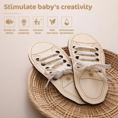 Wooden Lacing Shoe Toy for Learning to Tie Laces"