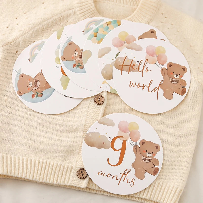 Newborn Milestone Cards Cartoon Bear Photography Props (0-12 Months)