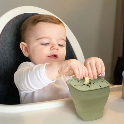 Baby Silicone Plate & Snack Cup Set with Suction, Spoon, and Bib