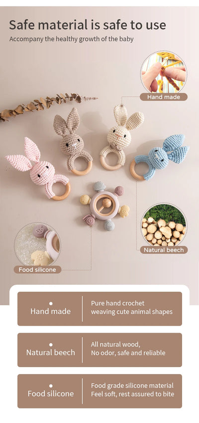 Baby Crochet Teether Bunny & Wooden Rattle Toy