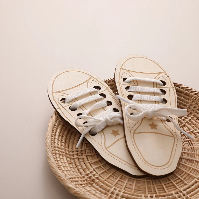 Wooden Lacing Shoe Toy for Learning to Tie Laces"