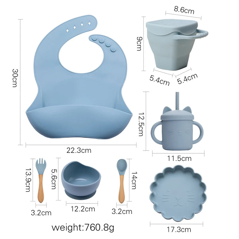 Baby Silicone Plate & Snack Cup Set with Suction, Spoon, and Bib