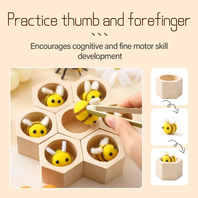 Sensory Bee Toys Montessori Wooden Fine Motor Skill Toy for Infants