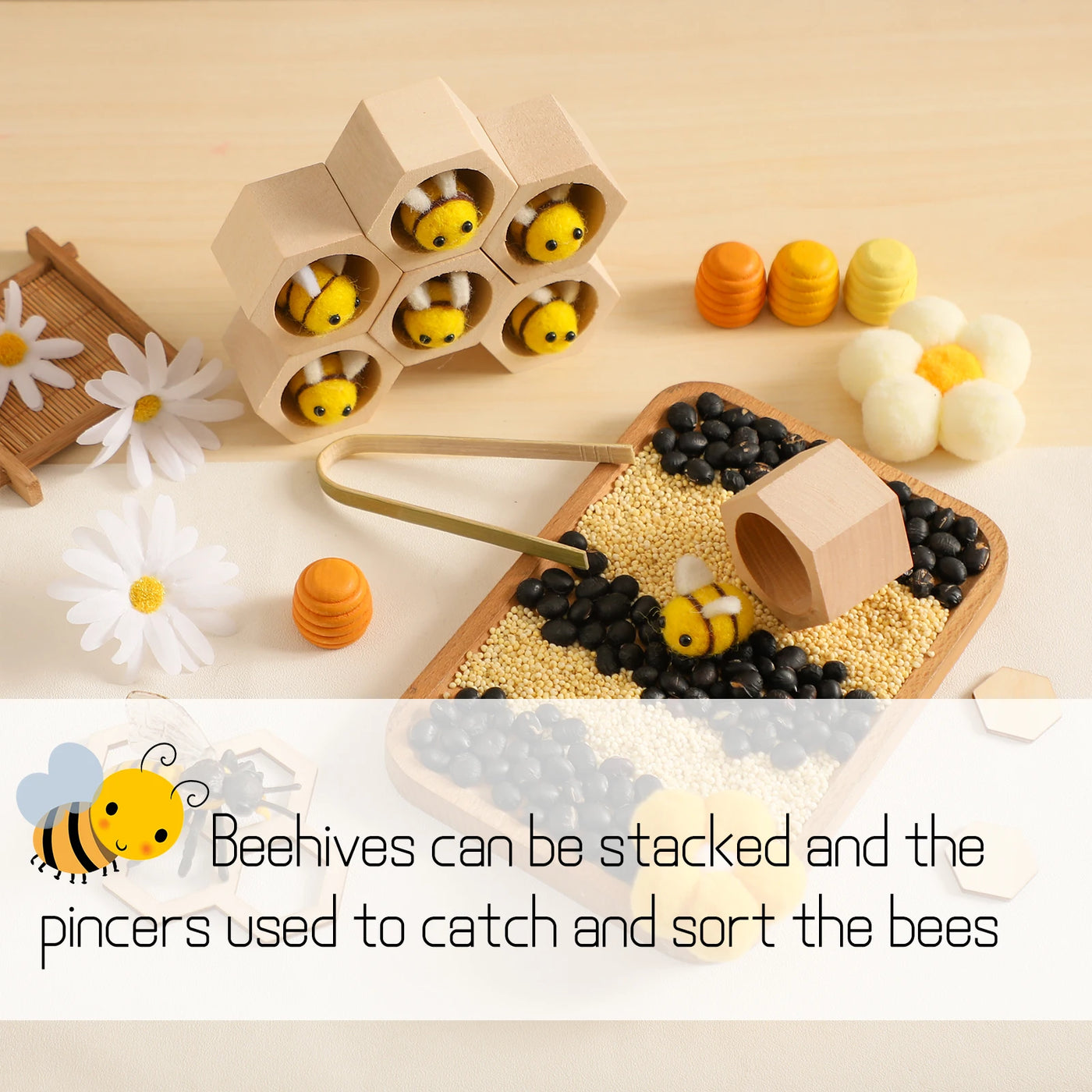 Wooden Bee Puzzle Toy Montessori Fine Motor Skill Game