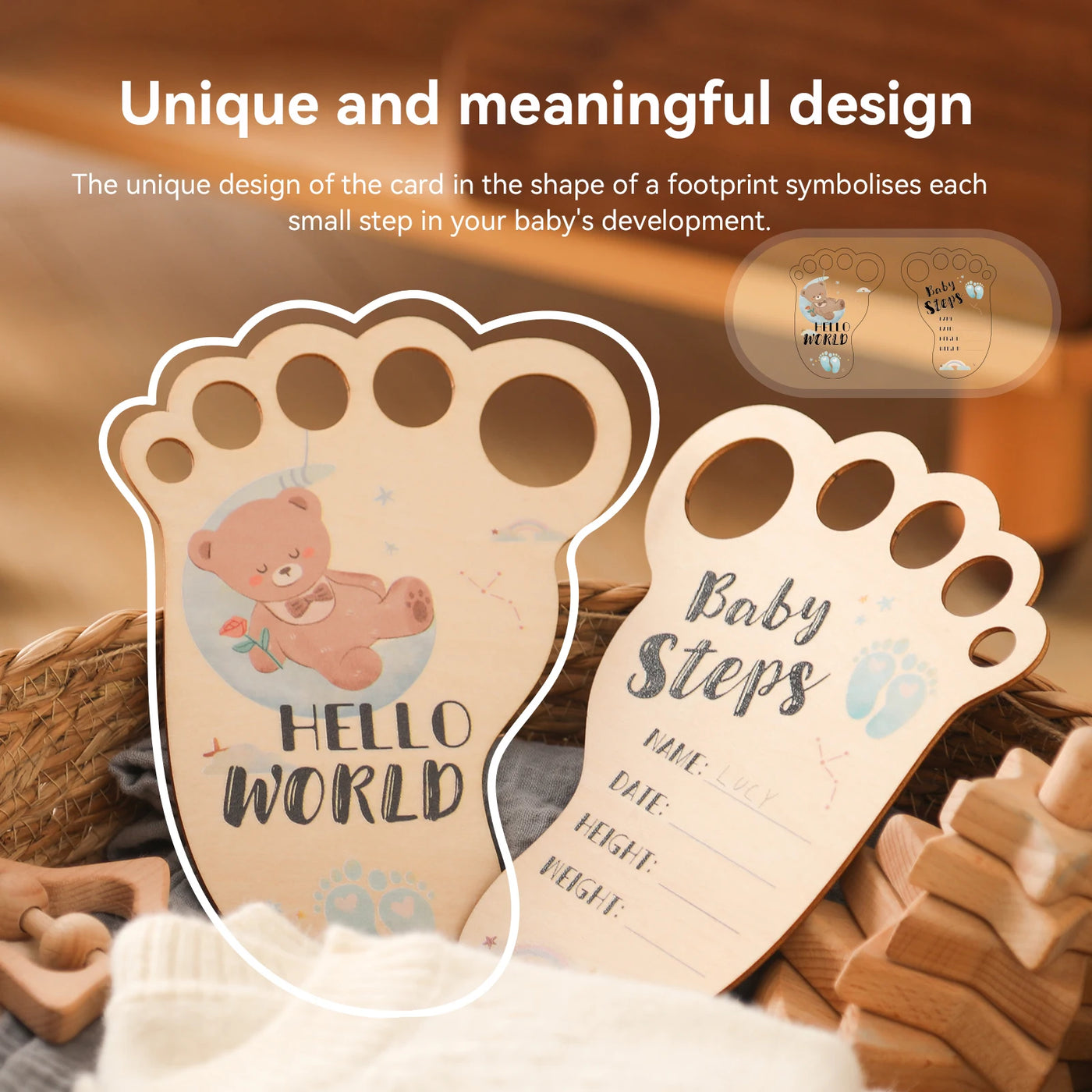 Baby Footprint Milestone Card Wooden Photography Prop for Newborns