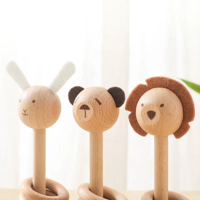 Wooden Animal Teether & Rattle for Newborns (0-12 Months)