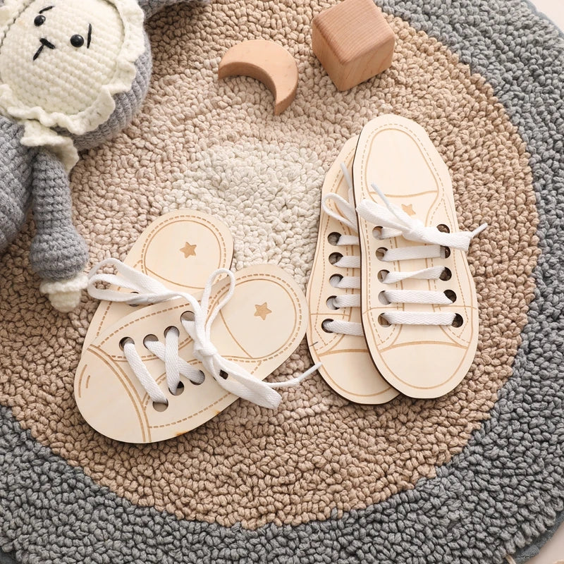 Wooden Lacing Shoe Toy for Learning to Tie Laces"