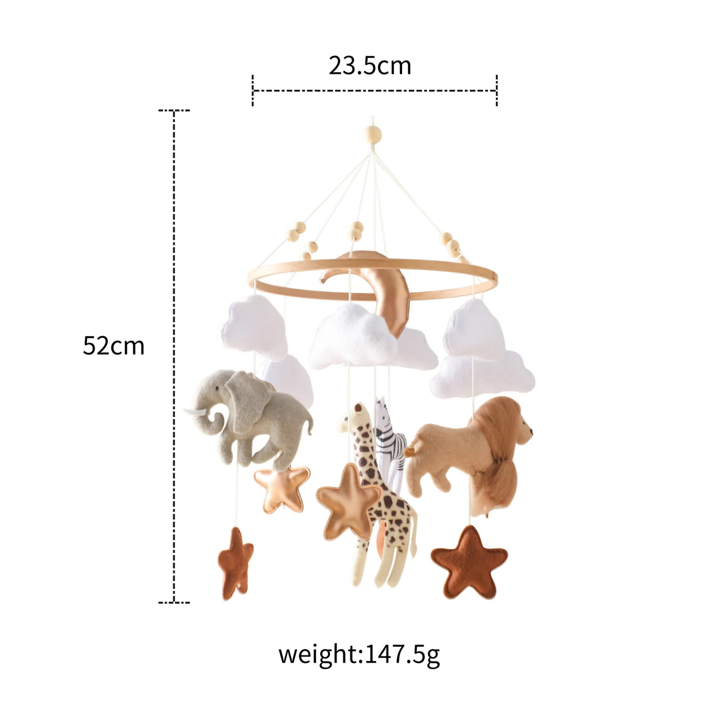 Wooden Crib Mobile Bed Bell Animal Kingdom Music Box Toy