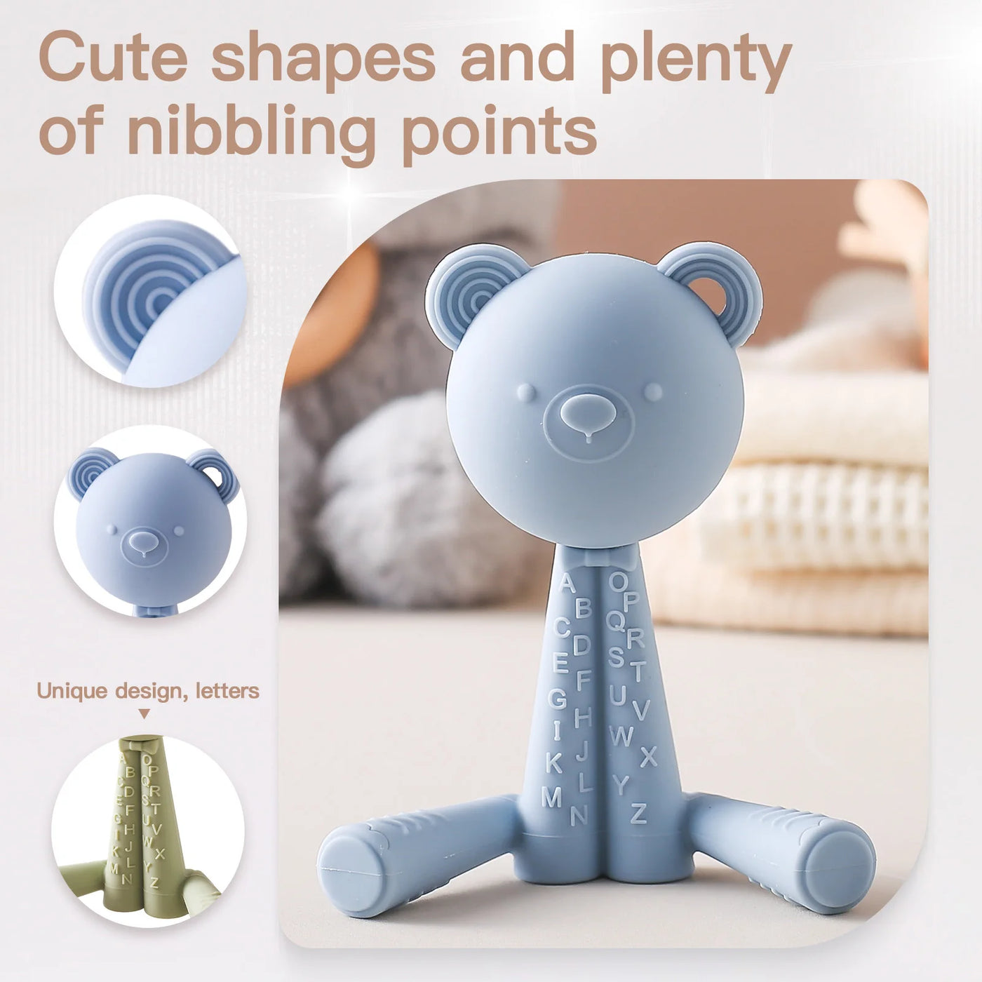 Silicone Bear Rattle Teether Tactile Toy for Newborns (0-12 Months)