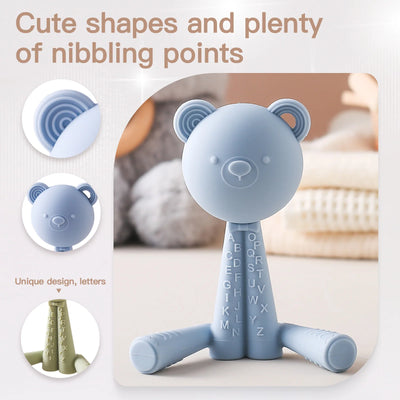 Silicone Bear Rattle Teether Tactile Toy for Newborns (0-12 Months)