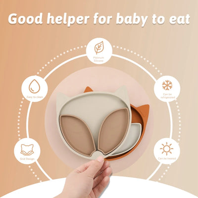 Baby Safe Silicone Fox Dining Plate Suction Bowl for Kids