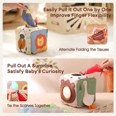 Montessori Magic Cotton Animal Tissue Box  Educational Sensory Toy