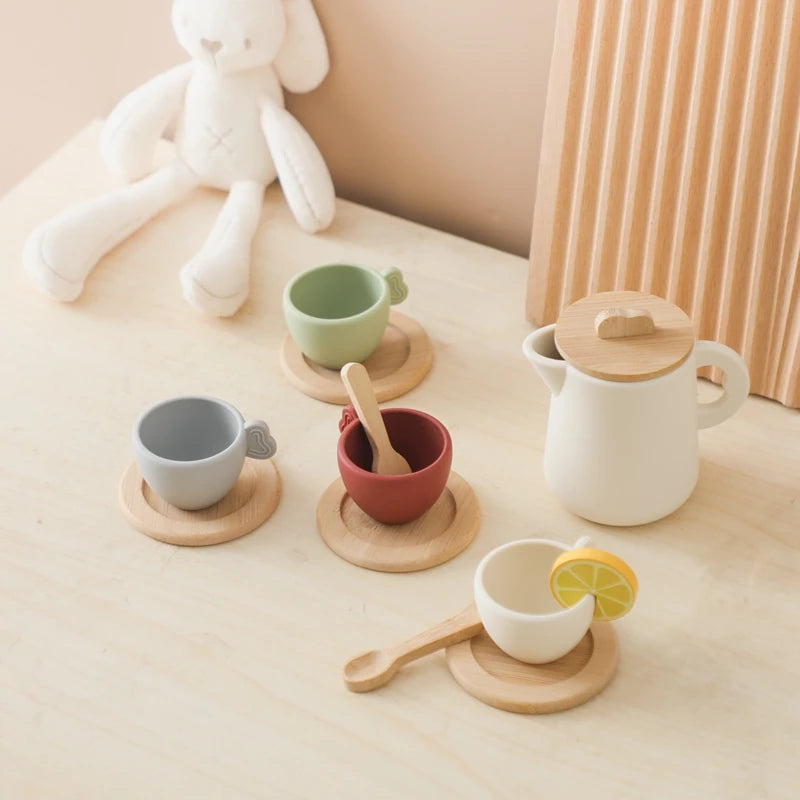 Baby Play House Afternoon Tea Set Wooden Coffee Machine Toy