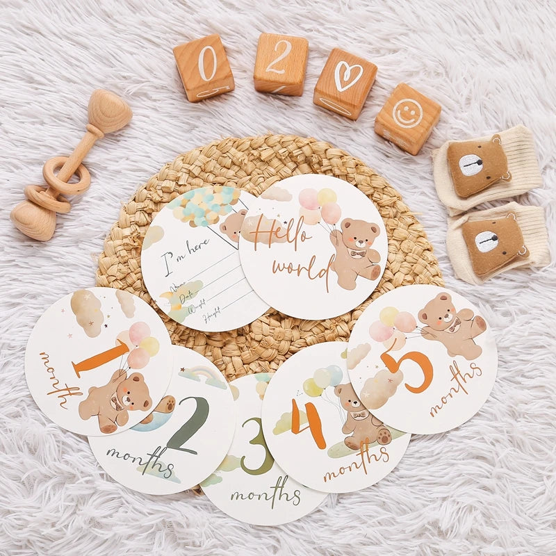 Newborn Milestone Cards Cartoon Bear Photography Props (0-12 Months)